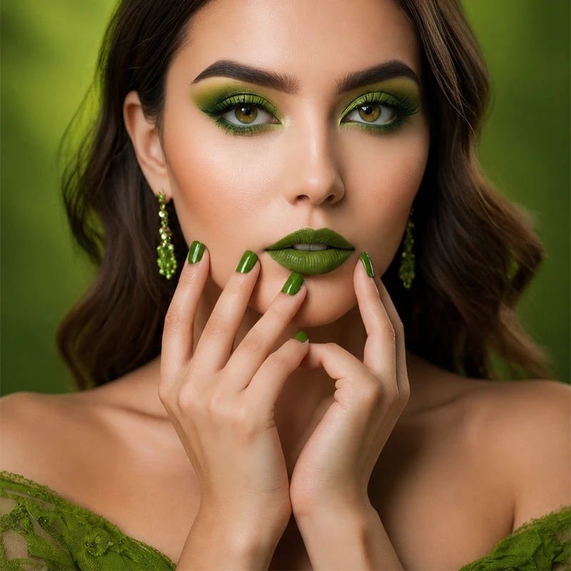 Woman Face, Nail, Lips Green Theme